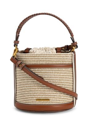 ***SOLD*** House of Harlow 1960 Cream and Brown Woven Bucket Shoulder Bag